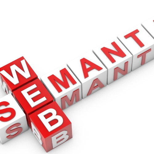 Colorful 3D blocks with letters forming the word 'SEMANTIC,' on a white background. 